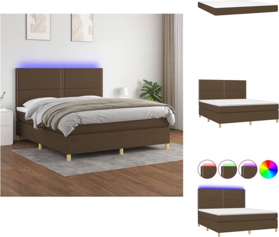 VidaXL Boxspring Bed donkerbruin 203x160x118 128 cm LED-verlichting Bed
