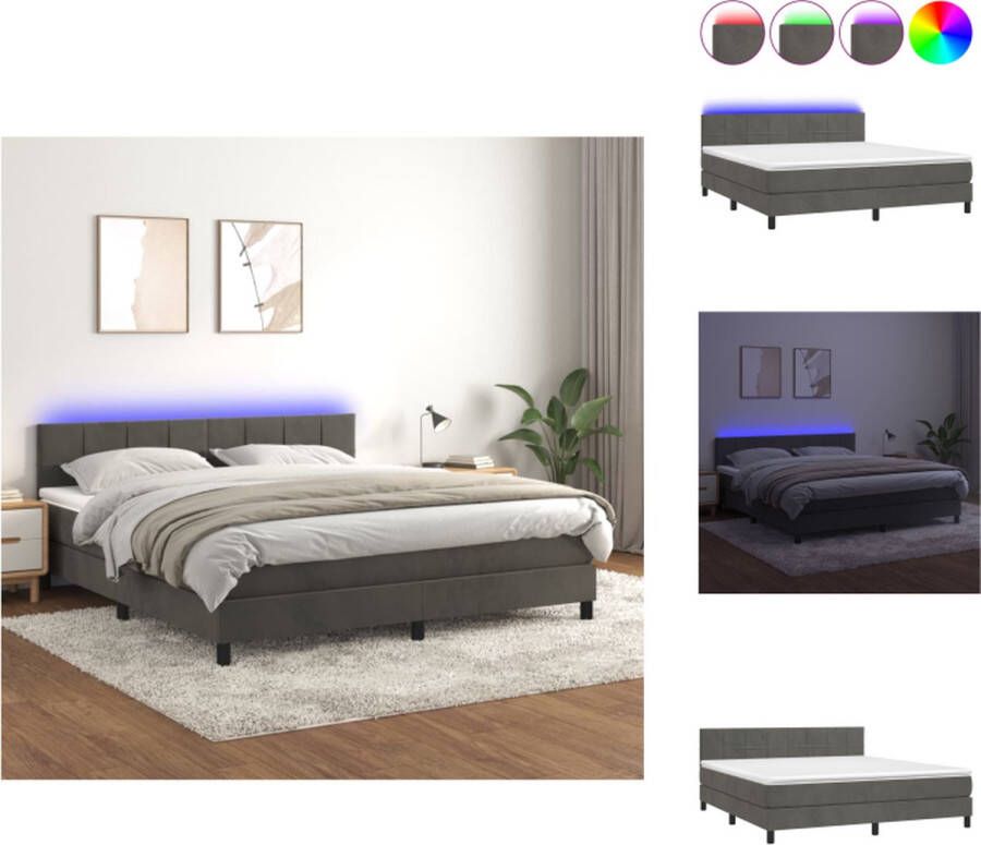 VidaXL Boxspring bed donkergrijs 160 x 200 cm LED-verlichting pocketvering Bed