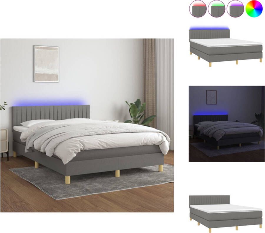 VidaXL Boxspring Bed donkergrijs 193 x 144 x 78 88 cm verstelbaar hoofdbord LED-verlichting pocketvering matras huidvriendelijk topmatras inclusief montagehandleiding Bed