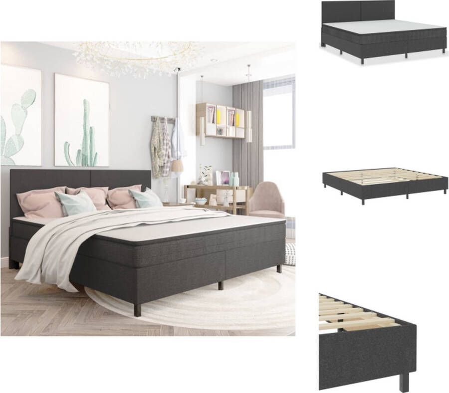 VidaXL Boxspring Bedframe Afmetingen- 201 x 200.5 x 116 cm Kleur- donkergrijs Materiaal- stof (100% polyester) MDF en metaal Veermatras- Afmetingen- 200 x 200 x 20 cm Met topmatras Montage vereist Bed - Foto 3