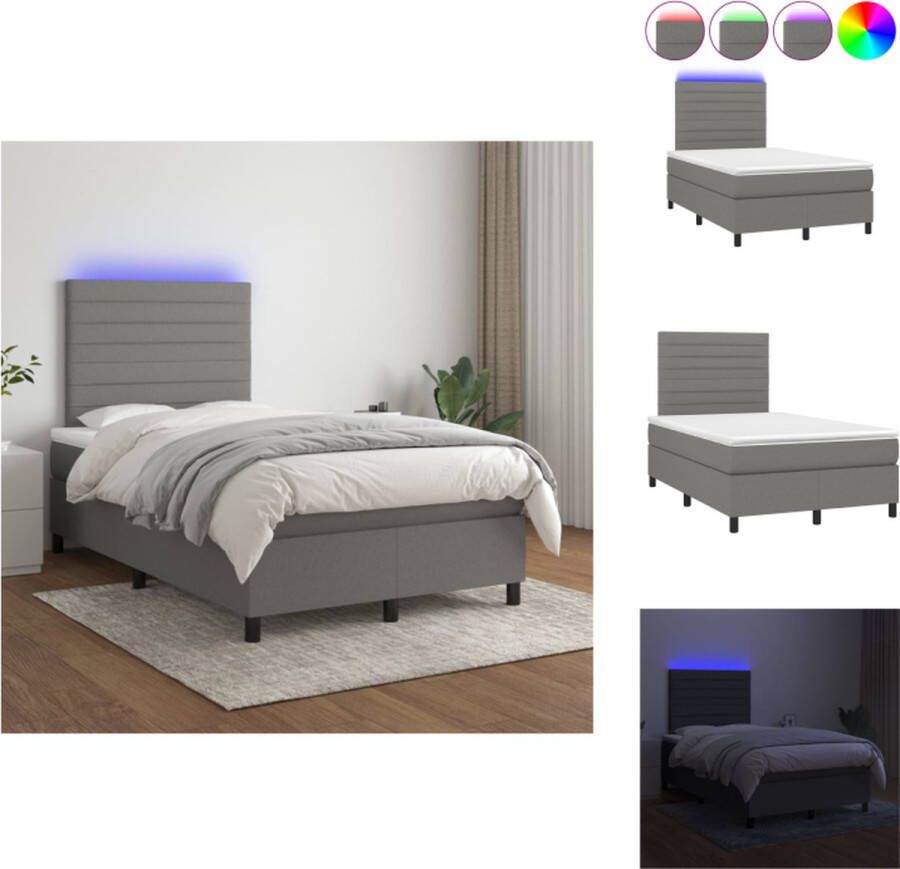 VidaXL Boxspring Bed Donkergrijs 203 x 120 x 118 128 cm LED-verlichting Bed