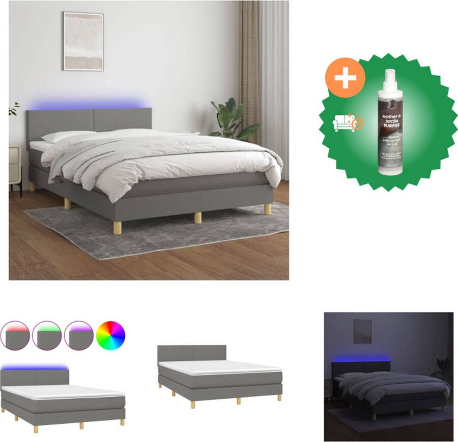 VidaXL Boxspring Bed Donkergrijs 203 x 144 x 78 88 cm verstelbaar hoofdbord met kleurrijke LED-verlichting pocketvering matras huidvriendelijk topmatras inclusief montagehandleiding USB-aansluiting Bed Inclusief Reiniger - Foto 2