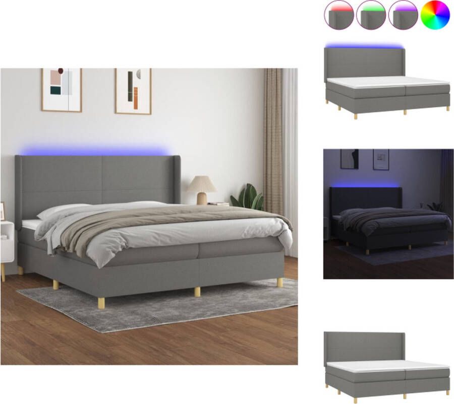 VidaXL Boxspring Bed Donkergrijs 203 x 203 x 118 128 cm Verstelbaar hoofdbord LED-verlichting Bed