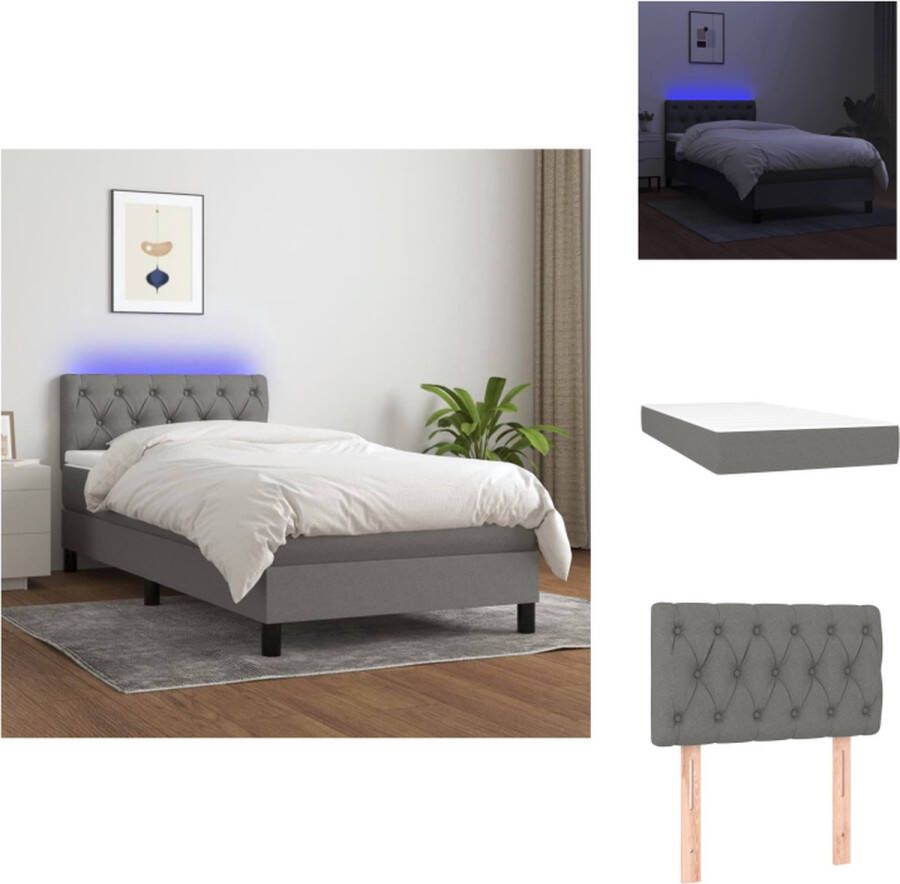 vidaXL Boxspring Bed Donkergrijs 203 x 80 x 78 88 cm Verstelbaar hoofdbord LED-verlichting Pocketvering matras Huidvriendelijk topmatras Inclusief montagehandleiding Bed