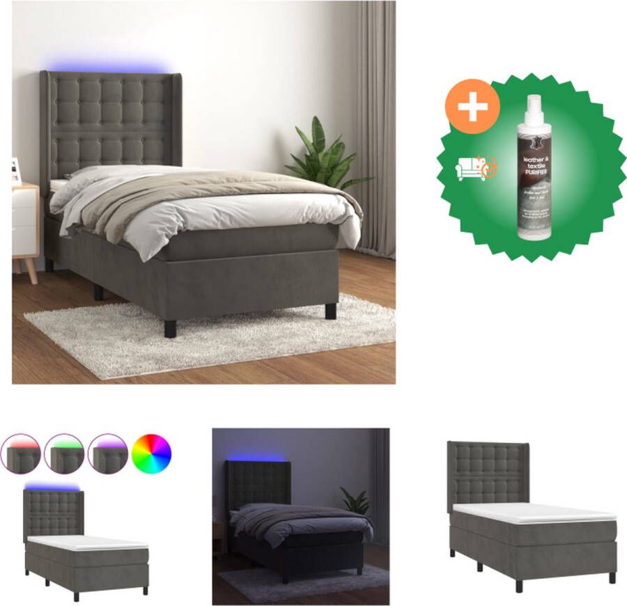 VidaXL Boxspring Bed donkergrijs fluweel 203 x 83 x 118 128 cm verstelbaar hoofdbord kleurrijke LED-verlichting Bed Inclusief Reiniger