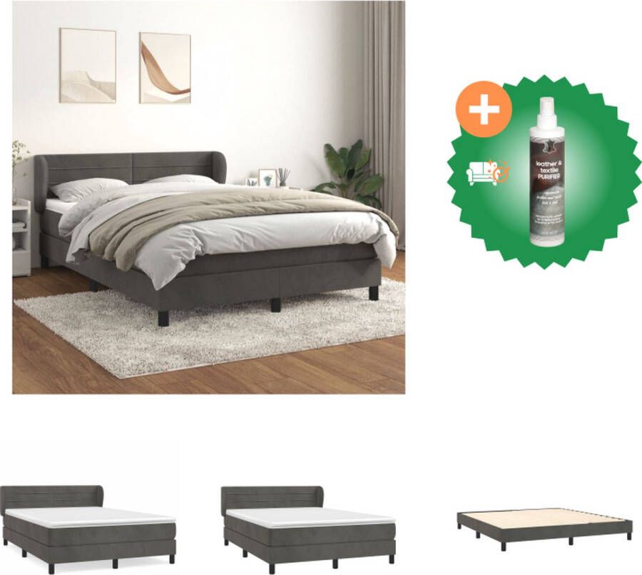 VidaXL Boxspring Bed Donkergrijs Fluweel Pocketvering Middelharde Ondersteuning Huidvriendelijk Bed Inclusief Reiniger