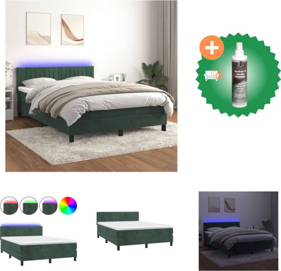 VidaXL Boxspring Bed Donkergroen Fluweel 193x144x78 88 cm Incl Matras en LED Bed Inclusief Reiniger