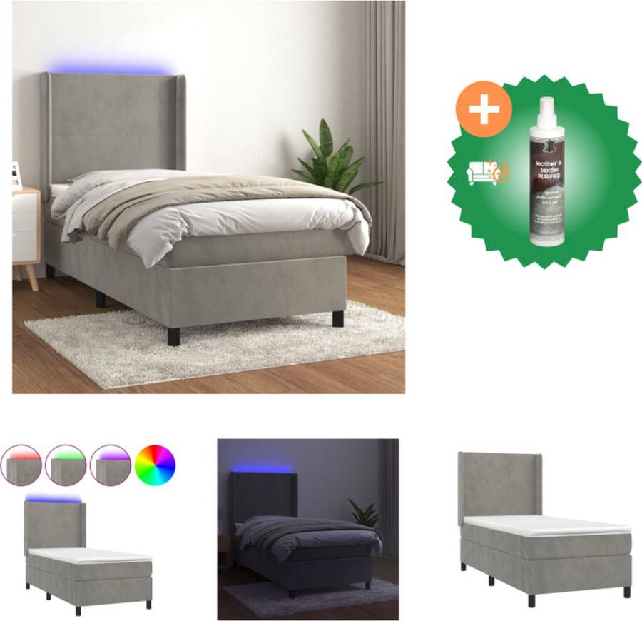 vidaXL Boxspring Bed Fluweel 193 x 93 x 118 128 cm LED Pocketvering Bed Inclusief Reiniger