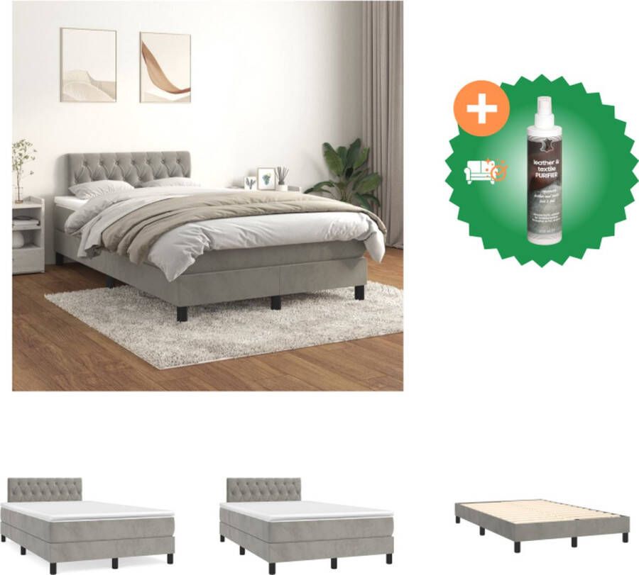 VidaXL Boxspring bed fluweel 203 x 120 x 78 88 cm lichtgrijs Bed Inclusief Reiniger