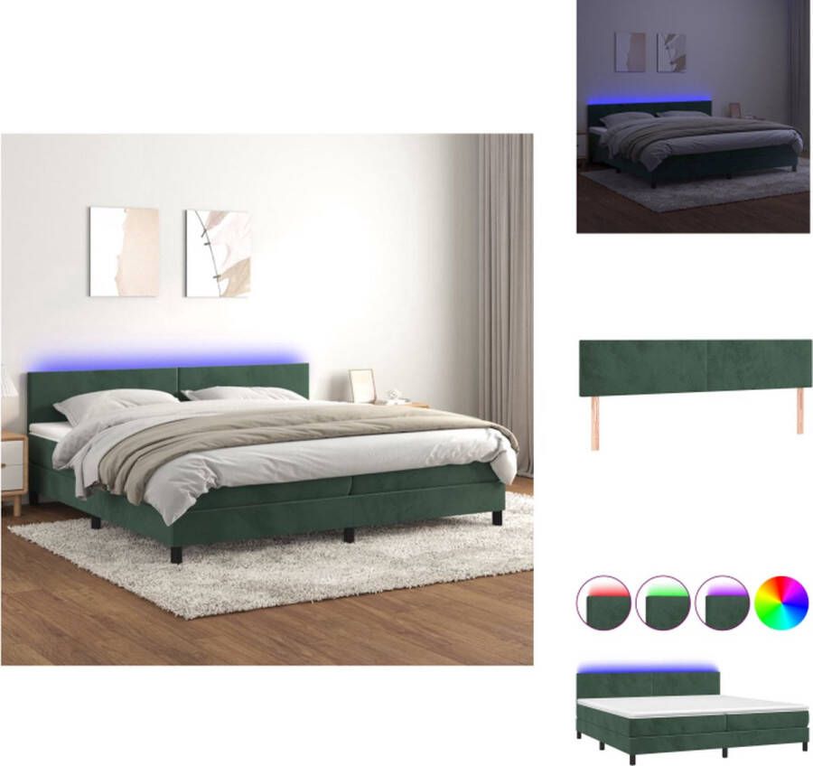 VidaXL Boxspring Bed fluweel donkergroen 203 x 200 cm verstelbaar hoofdbord LED-verlichting pocketvering matras huidvriendelijk topmatras Bed