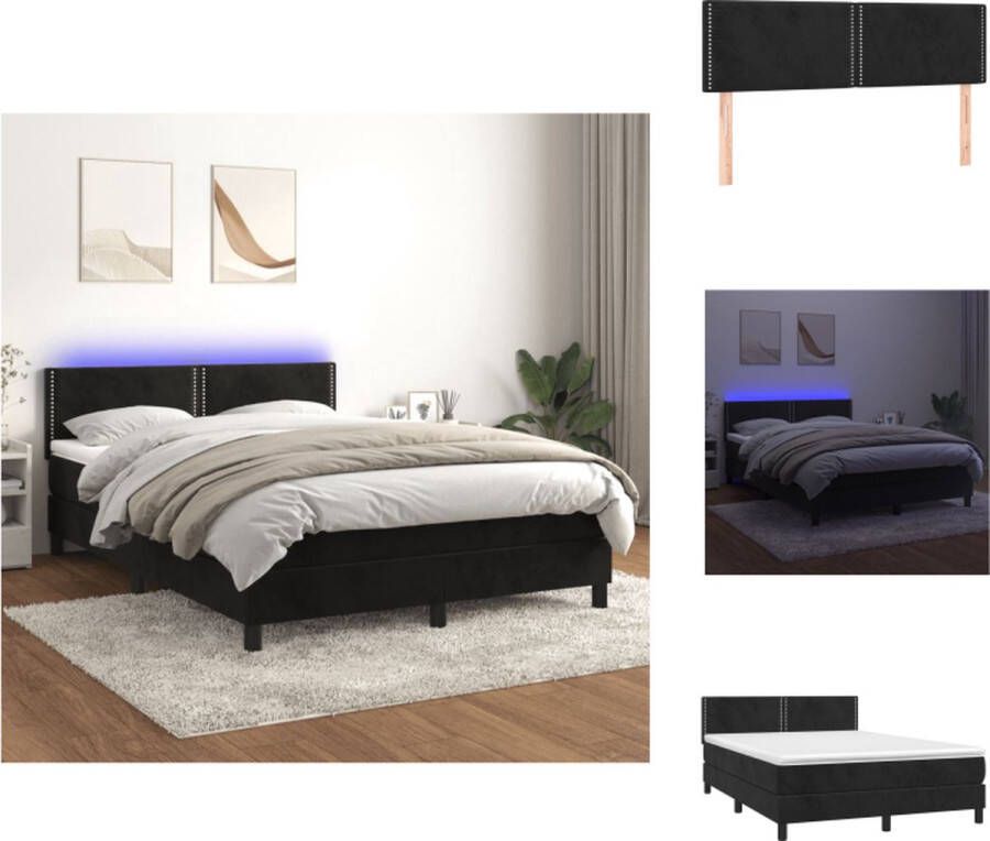 VidaXL Boxspring Bed Fluweel LED Pocketvering Huidvriendelijk Zwart 203x144 cm Bed