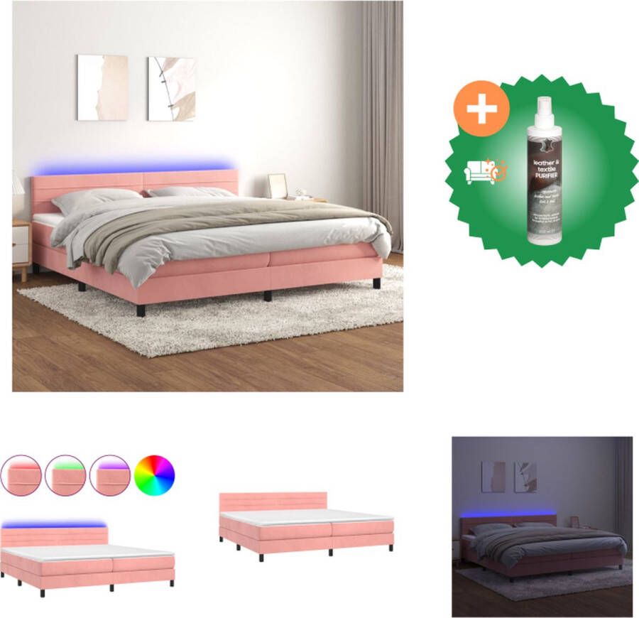 VidaXL Boxspring Bed Fluweel LED Pocketvering Topmatras Roze 203 x 200 x 78 88 cm Bed Inclusief Reiniger