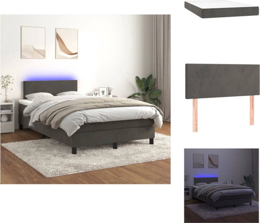 VidaXL Boxspring donkergrijs fluweel 203 x 120 x 78 88 cm verstelbaar hoofdbord kleurrijke LED-verlichting pocketvering matras huidvriendelijk topmatras inclusief montagehandleiding USB-aansluiting Bed - Foto 5