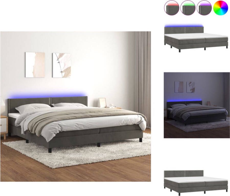 VidaXL Boxspring Bed fluweel pocketvering LED 203x200x78 88 cm donkergrijs +matrassen Bed - Foto 1