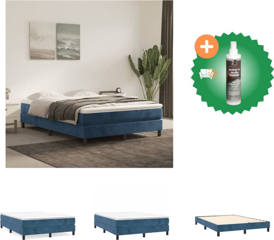 VidaXL Boxspring Bed Fluweel Pocketvering Middelharde ondersteuning Huidvriendelijk Multiplex lattenbodem Donkerblauw 203x140x25 cm Bed Inclusief Reiniger