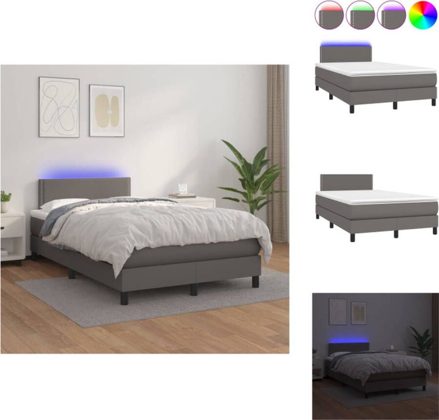 VidaXL Boxspring Bed grijs kunstleer 203 x 120 x 78 88 cm verstelbaar hoofdbord LED-verlichting pocketvering matras huidvriendelijk topmatras Bed - Foto 2