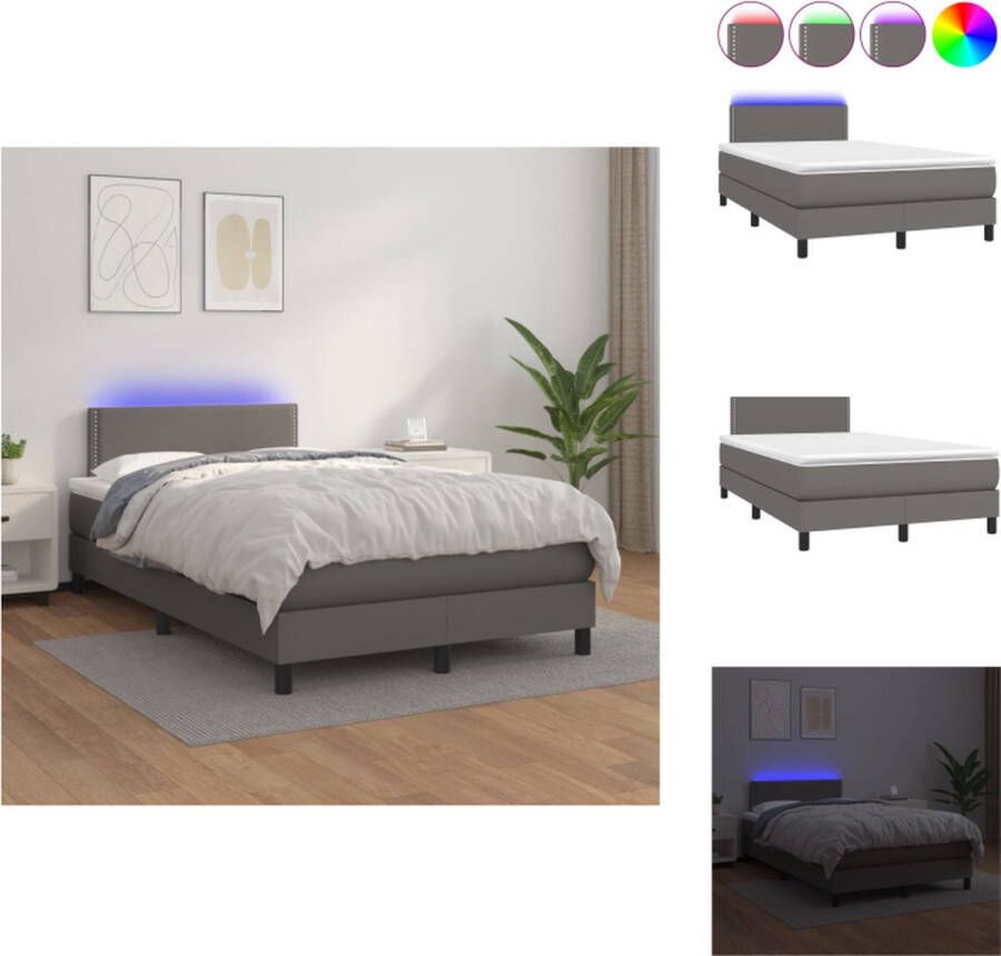 VidaXL Boxspring Bed Grijs 203 x 120 x 78 88 cm Kunstleer Pocketvering Matras Huidvriendelijk Topmatras Kleurrijke LED Bed