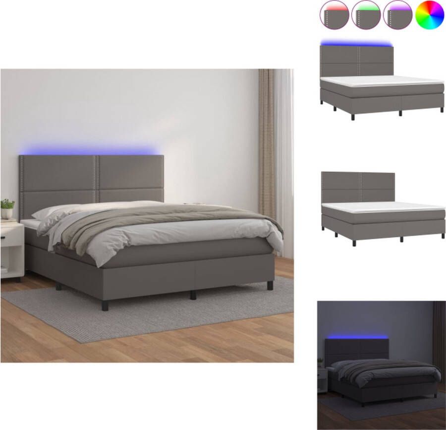 VidaXL Boxspring Bed Grijs 203 x 160 x 118 128 cm Kunstleer LED Pocketvering matras Huidvriendelijk topmatras Bed - Foto 1