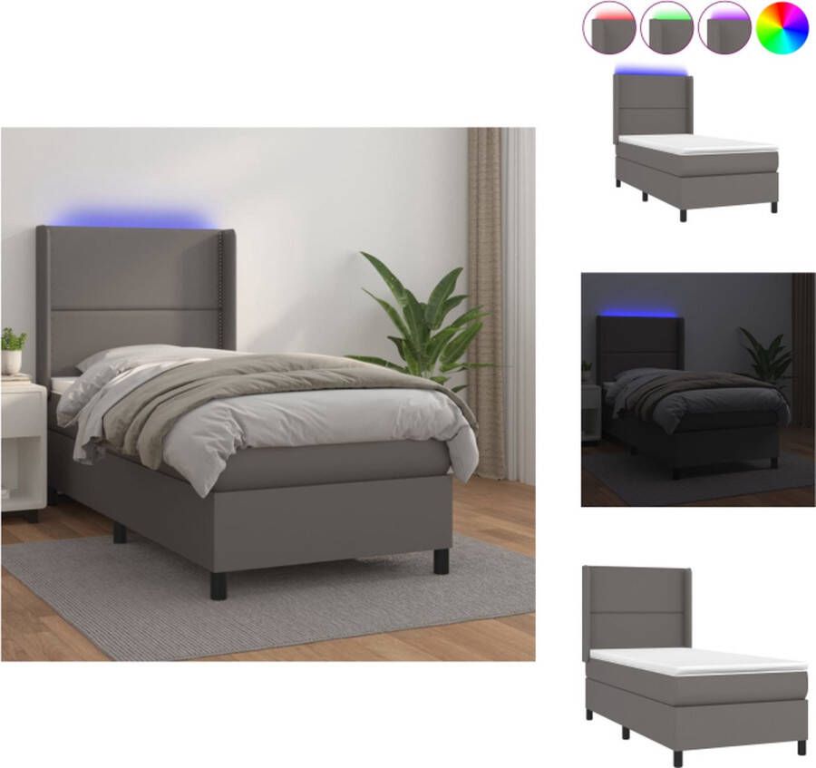 VidaXL Boxspring Bed Grijs 203 x 93 x 118 128 cm LED Pocketvering Bed