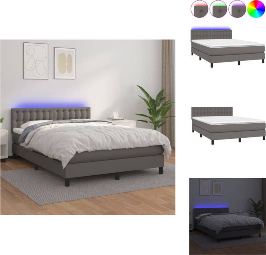 VidaXL Boxspring Bed Grijs Kunstleer 140x200 cm LED Pocketvering Bed