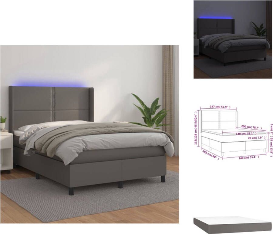 VidaXL Boxspring Bed grijs Kunstleer 140x200 cm LED verlichting Bed