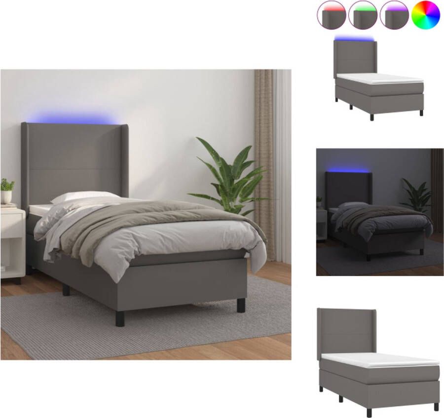 VidaXL Boxspring Bed Grijs Kunstleer 203x93x118 128 cm Inclusief Matras en LED Bed