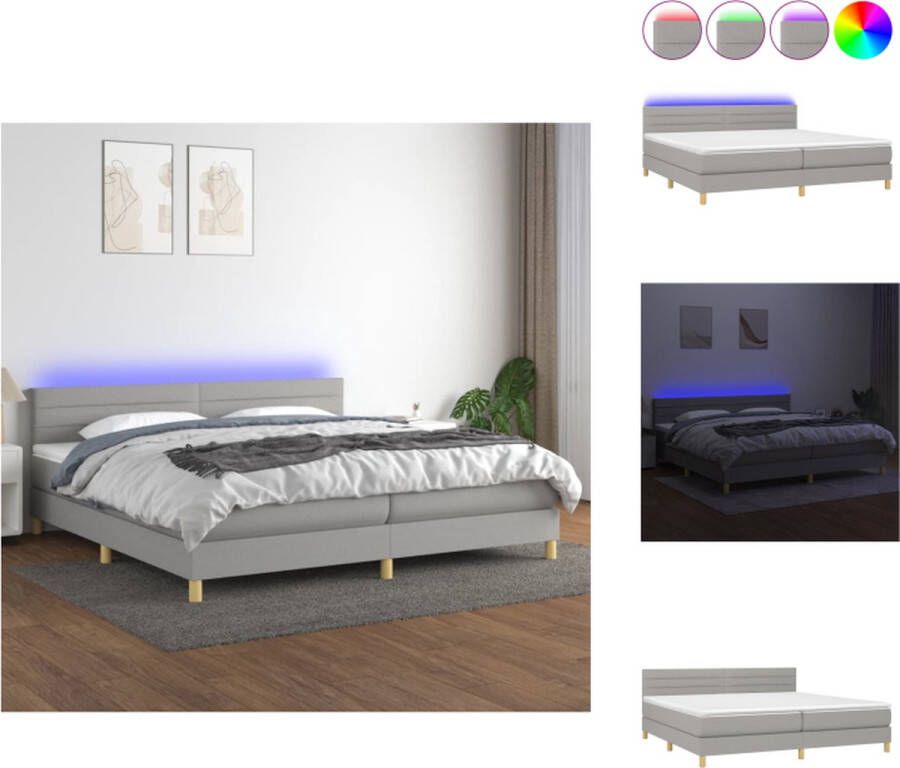 VidaXL Boxspring Bed Kleur- lichtgrijs Afmetingen- 203 x 200 x 78 88 cm LED-verlichting Pocketvering matras Huidvriendelijk topmatras Bed