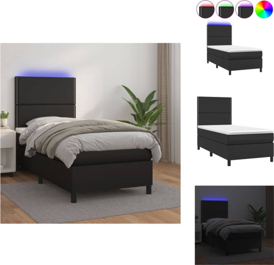 VidaXL Boxspring Bed Kunstleer 193 x 90 x 118 128 cm Inclusief matras en LED Bed