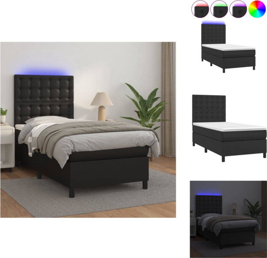 VidaXL Boxspring Bed Kunstleer 203 x 100 x 118 128 cm Inclusief Matras en LED Bed