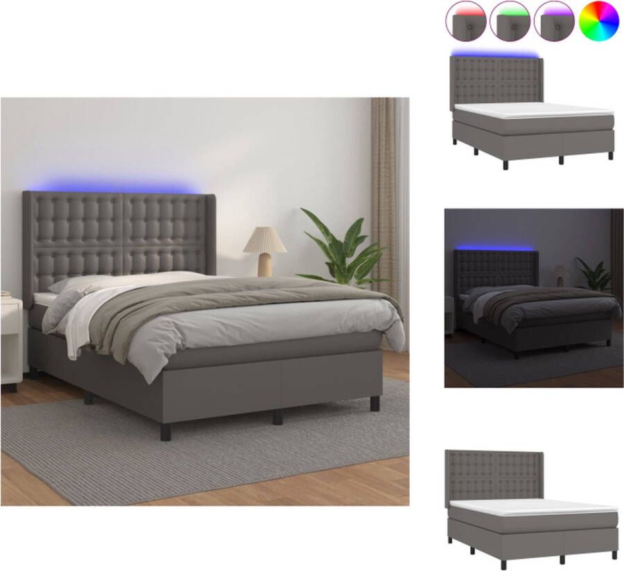 VidaXL Boxspring Boxsprings Bed Slaapmeubel Boxspring met matras en LED kunstleer grijs 140x200 cm - Foto 5