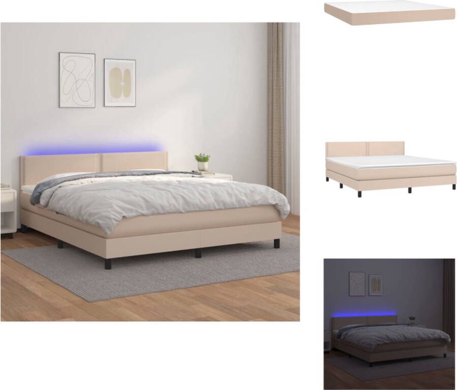 VidaXL Boxspring Bed Kunstleer 203x160x78 88cm LED Pocketvering Matras Huidvriendelijk topmatras Bed