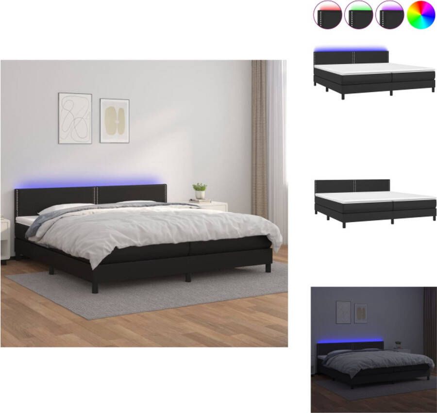 VidaXL Boxspring Bed Kunstleer 203x200x78 88 cm LED-verlichting Pocketvering matras Huidvriendelijk topmatras Zwart Bed