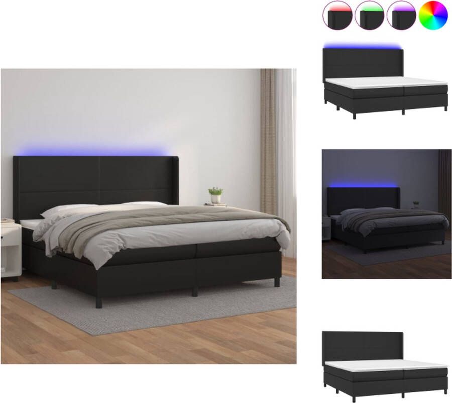 VidaXL Boxspring Bed Kunstleer LED-verlichting Pocketvering matras Huidvriendelijk topmatras Zwart 203x203x118 128 cm Bed