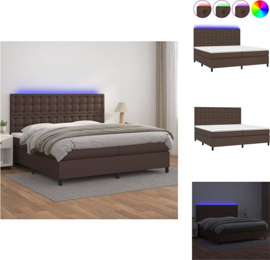 VidaXL Boxspring Bed Kunstleer Pocketvering LED Bruin 203x200x118 128 cm Bed