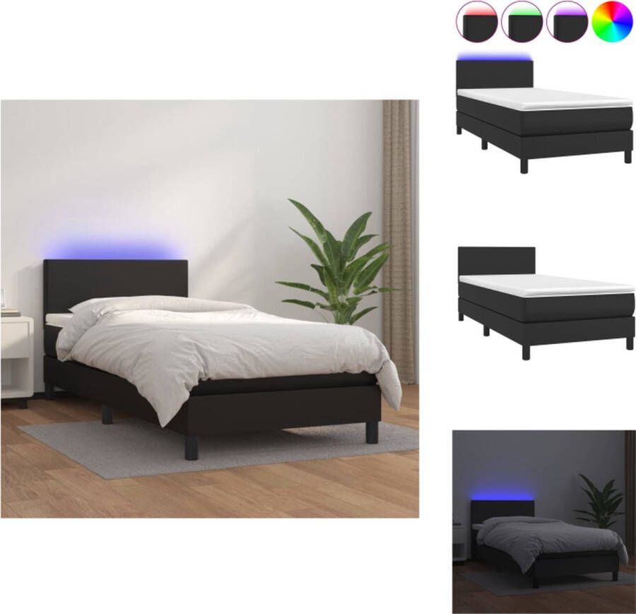 VidaXL Boxspring Bed Kunstleer Pocketvering LED Matras en Topmatras 193x90x78 88cm Bed