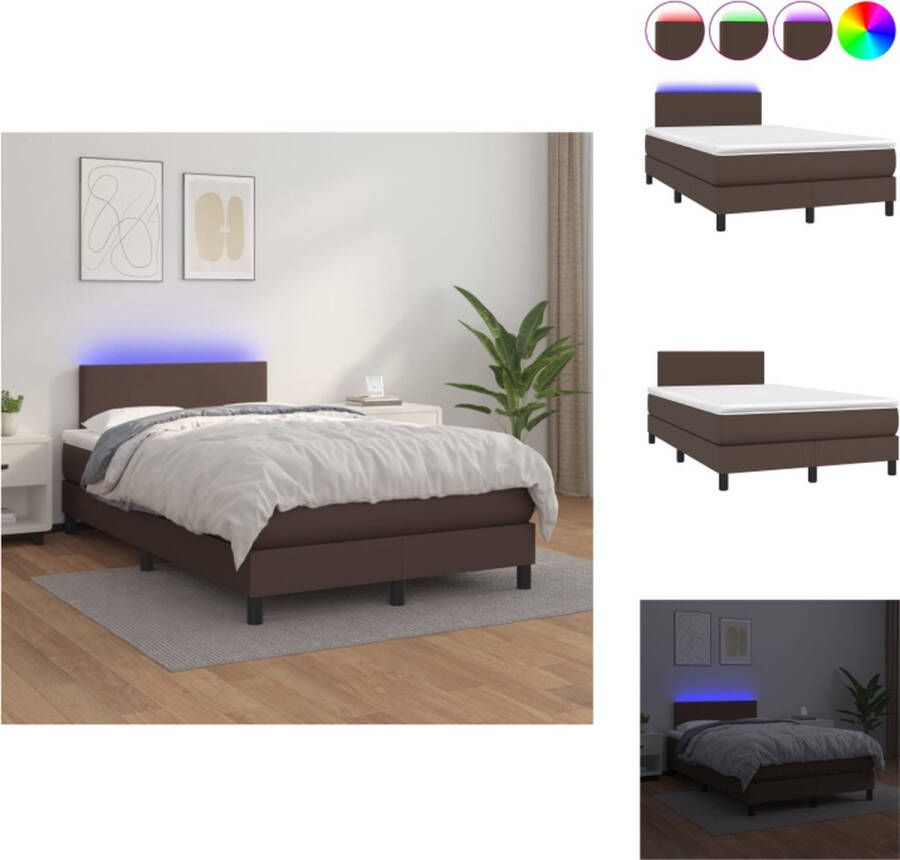 VidaXL Boxspring Bed Kunstleer Pocketvering Matras Huidvriendelijk Topmatras LED Bruin Afmetingen 203x120x78 88 cm Bed