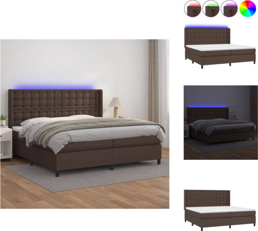 VidaXL Boxspring Bed Kunstleer Pocketvering Matras LED Bruin 203x203x118 128cm Bed