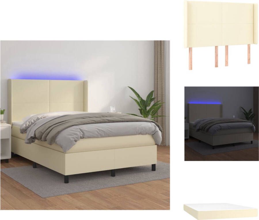 VidaXL Boxspring Bed Kunstleren bedframe met verstelbaar hoofdbord Pocketvering matras Huidvriendelijk topmatras Kleurrijke LED-verlichting Bed