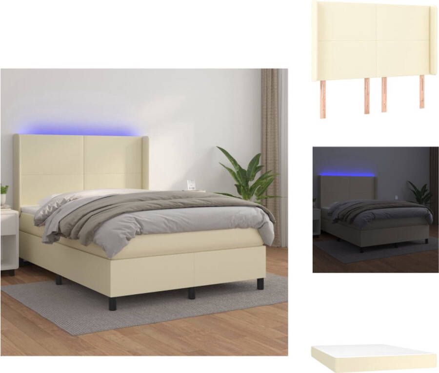 vidaXL Boxspring Bed Kunstleren bedframe met verstelbaar hoofdbord Pocketvering matras Huidvriendelijk topmatras Kleurrijke LED-verlichting Bed