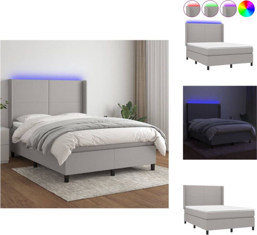 VidaXL Boxspring Bed LED 140 x 200 cm Lichtgrijs Bed