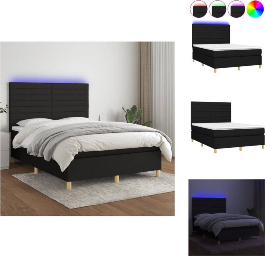 VidaXL Boxspring Bed LED 140 x 200 cm Zwart Bed