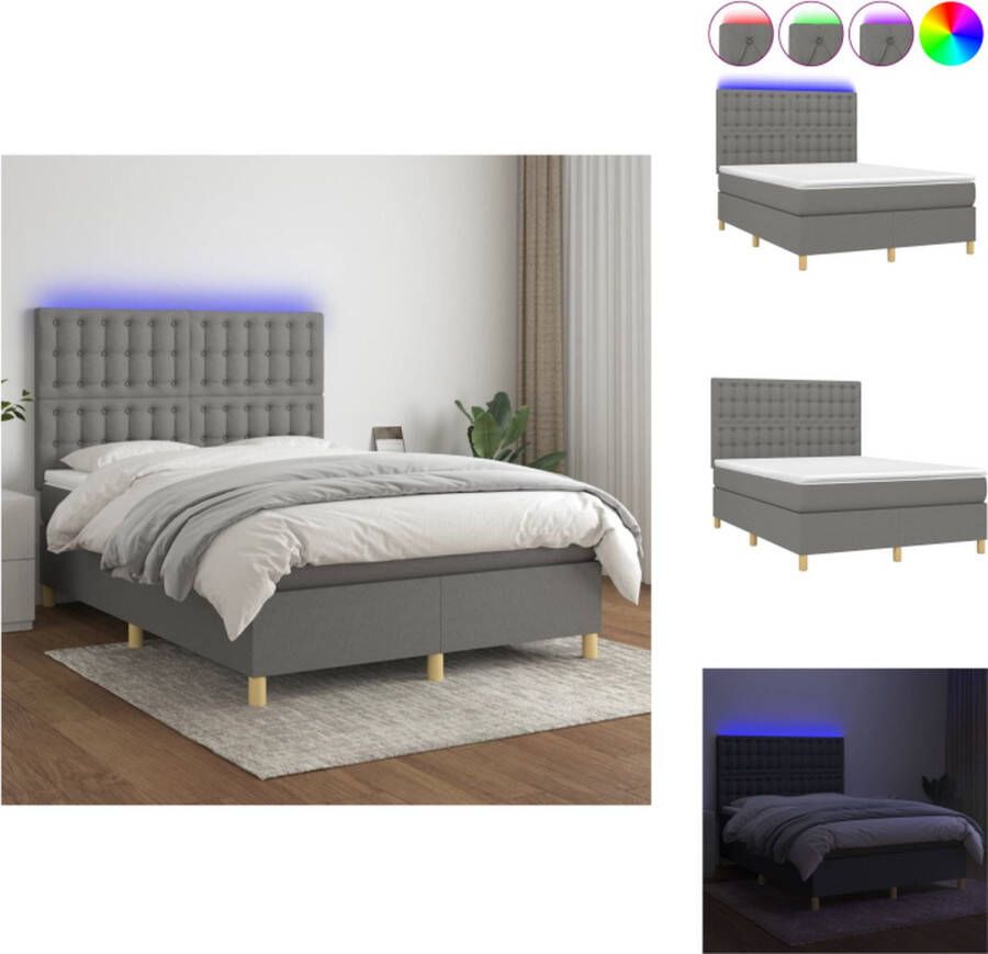 VidaXL Boxspring Bed LED 140x190 cm Donkergrijs wit Bed