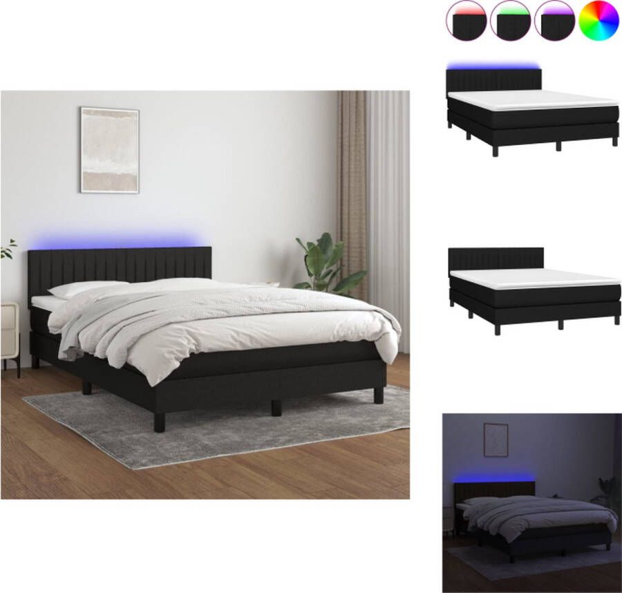 VidaXL Boxspring Bed LED 140x190 cm Zwart Bed - Foto 1