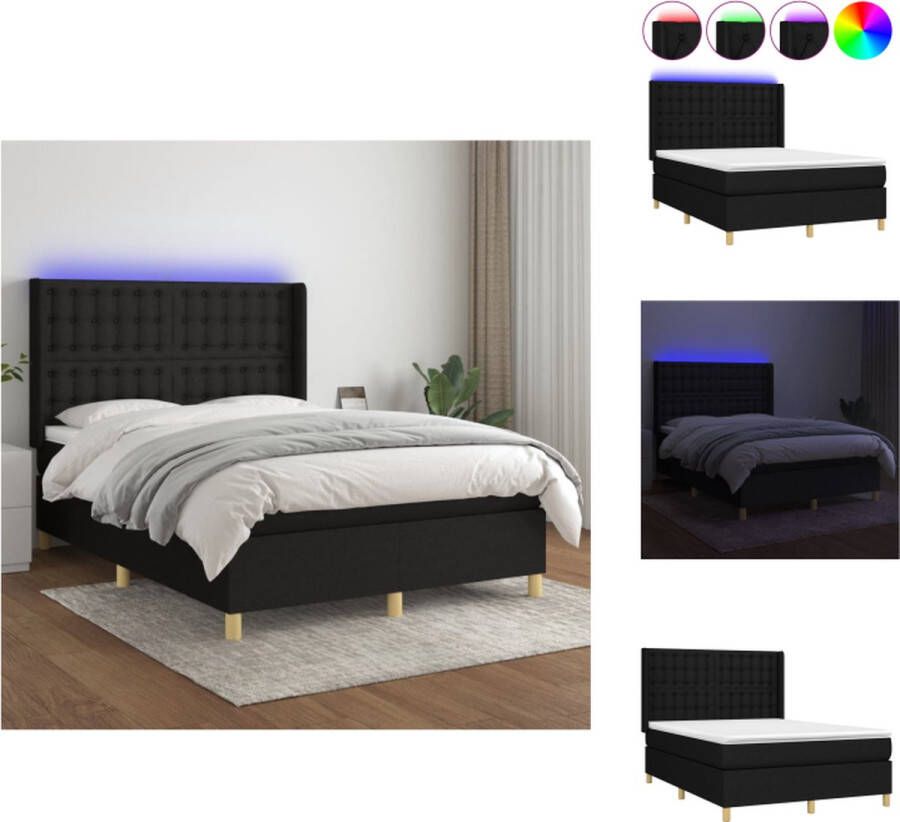 VidaXL Boxspring Bed LED 140x190cm Zwart Bed