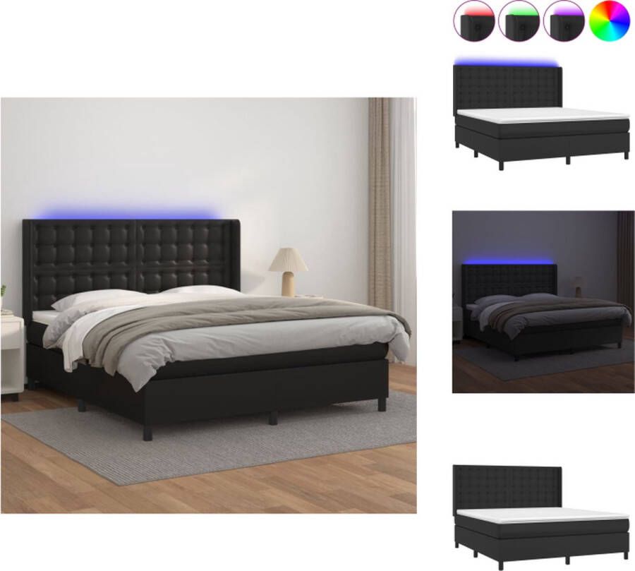 VidaXL Boxspring Bed LED 160x200 Zwart Kunstleer Bed