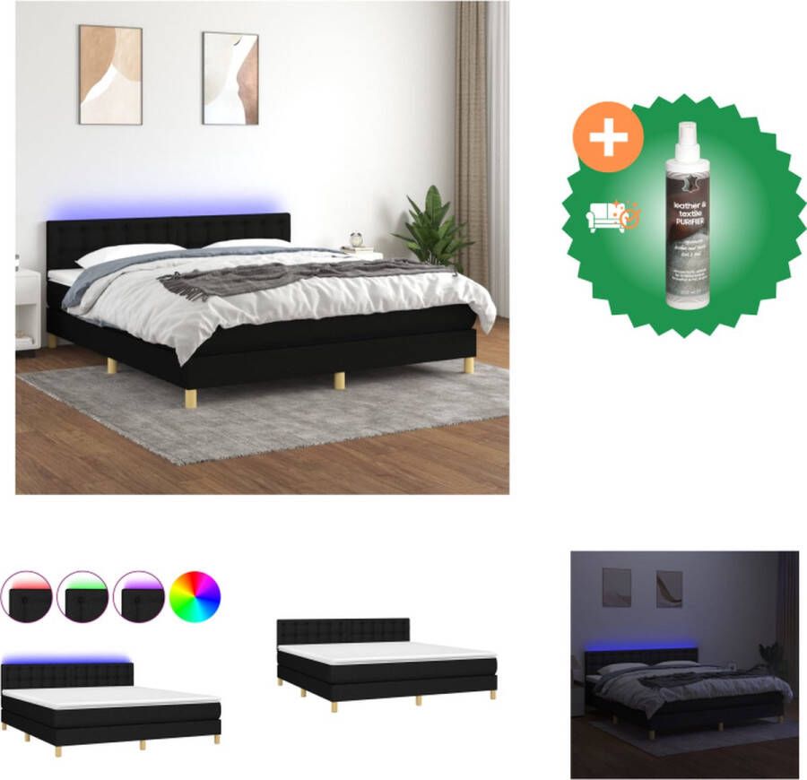 VidaXL Boxspring Bed LED 180x200 cm Zwart Pocketvering Bed Inclusief Reiniger