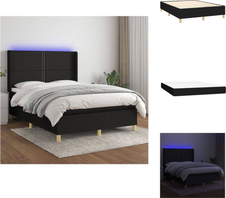 VidaXL Boxspring Bed LED 193 x 147 x 118 128 cm Zwart Bed