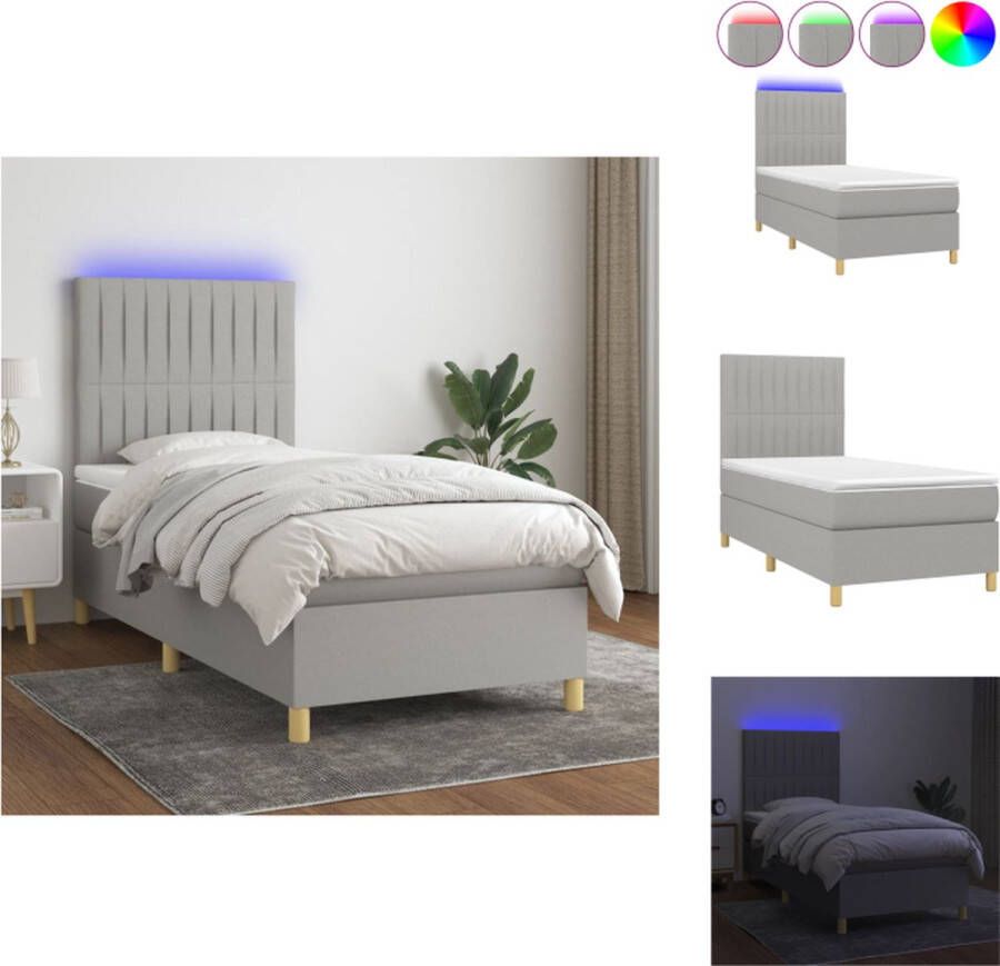 VidaXL Boxspring Bed LED 193 x 90 x 118 128 cm Lichtgrijs Bed