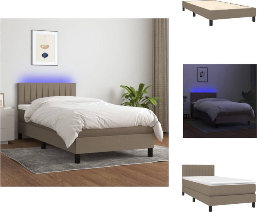 vidaXL Boxspring Bed LED 193 x 90 x 78 88 cm Taupe Pocketvering Schuim Bed
