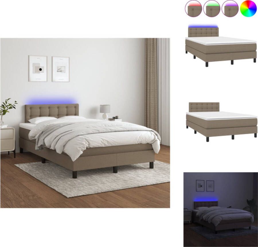 VidaXL Boxspring Bed LED 203 x 120 x 78 88 cm Taupe Pocketvering matras Huidvriendelijk topmatras Bed - Foto 1